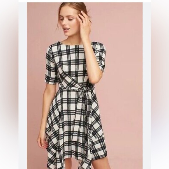 Anthropologie Eva Franco Rienne Feminine Black White Plaid Dress Size 6 - Picture 1 of 11